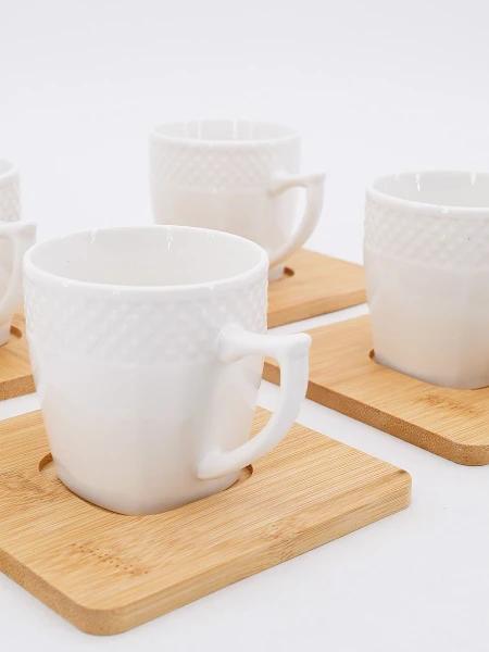 TAZAS DE CAFÉ CON PLATO BAMBOO SET X 6 BLANCO