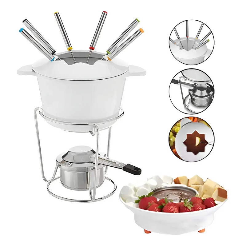 JUEGO DE FONDUE HIERRO FUNDIDO BLANCO JUEGO DE FONDUE HIERRO FUNDIDO BLANCO