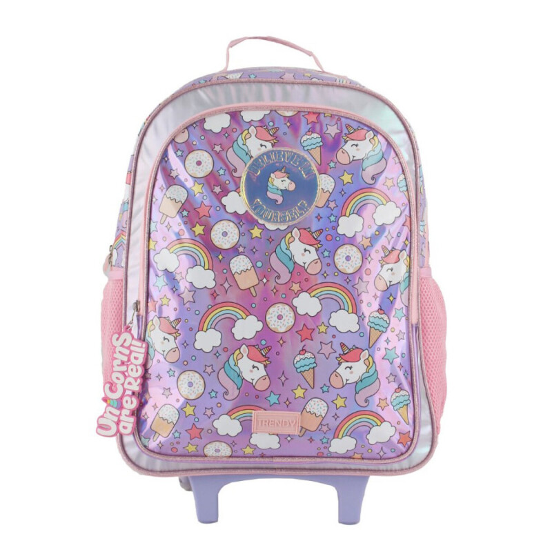 Mochila Trendy Unicornio C/Carro Rosado - Lila - Plateado