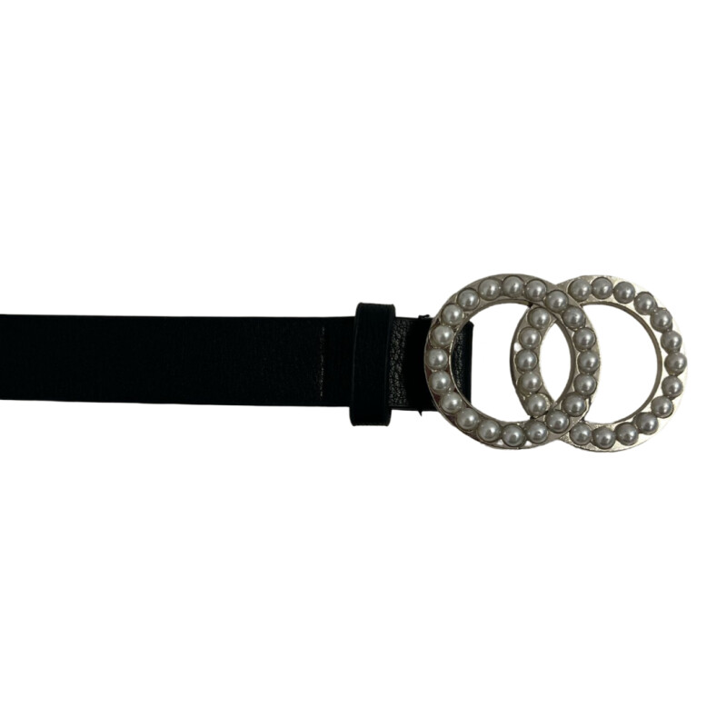 Cinto Negro Hebilla Doble De Perlas BFL CINTURON 56511