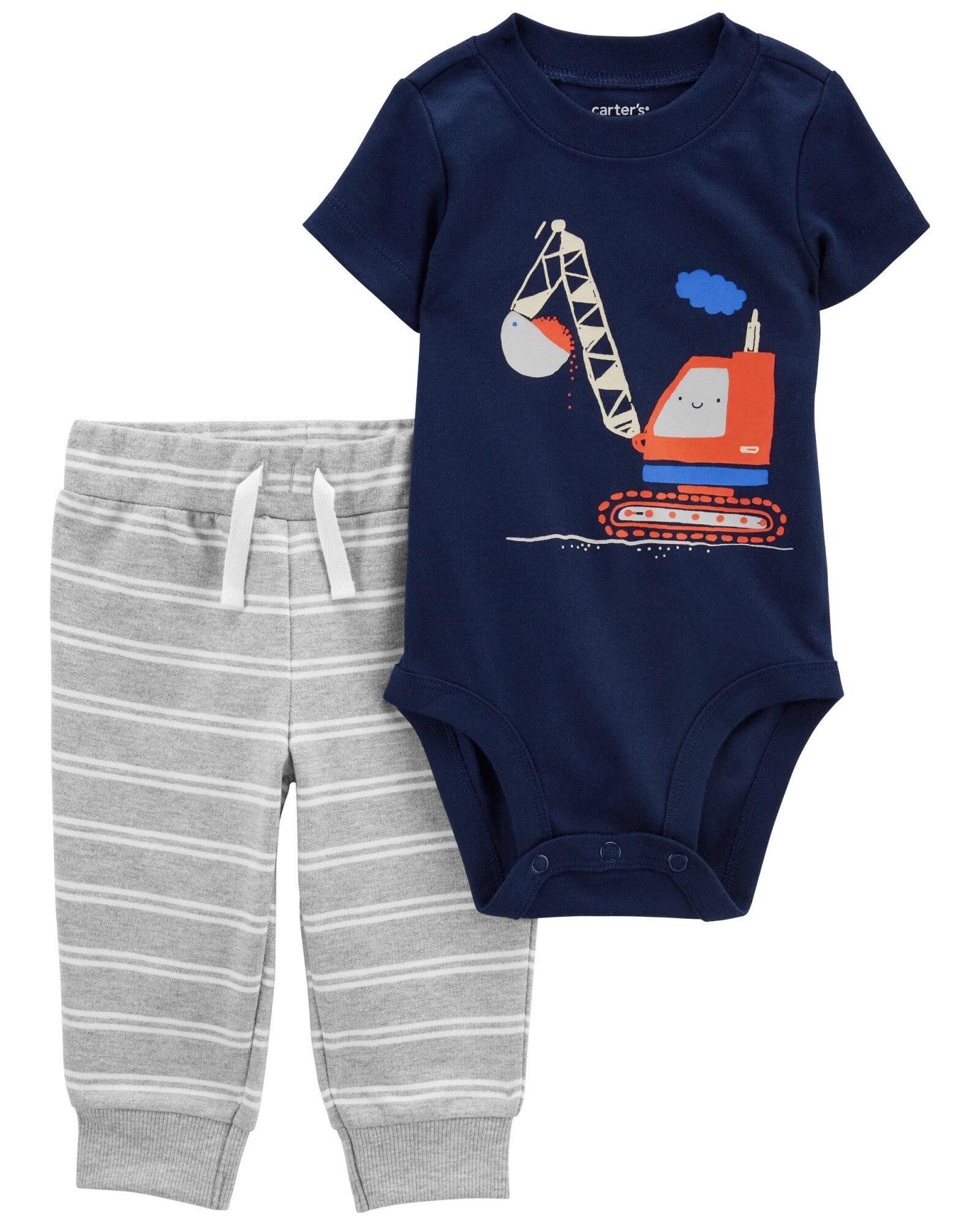 Set dos piezas pantalón y body de algodón estampa constructor Set dos piezas pantalón y body de algodón estampa constructor