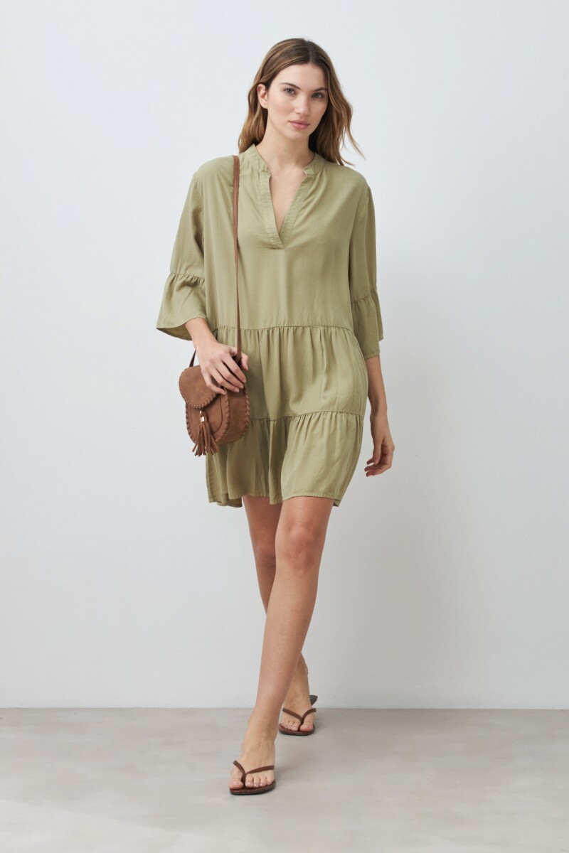 Vestido midi de lyocell verde oliva