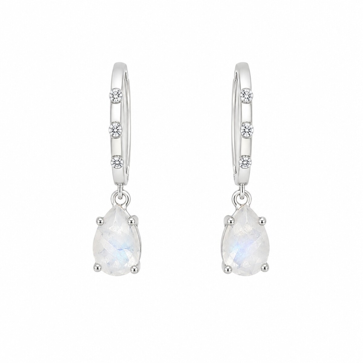 Caravanas aros Lagrima-Plata rodinada -Piedra Luna-CA8495 - conpiedra 