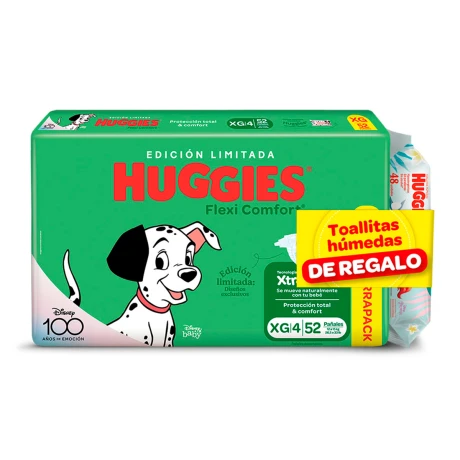 Pañales Huggies Flexi Confort Xg X52 + Toallitas Húmedas 001