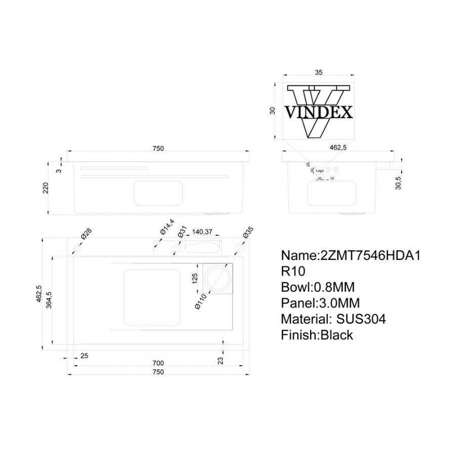 Pileta Simple con Griferia Black 75 x 46 cm Pileta Simple con Griferia Black 75 x 46 cm