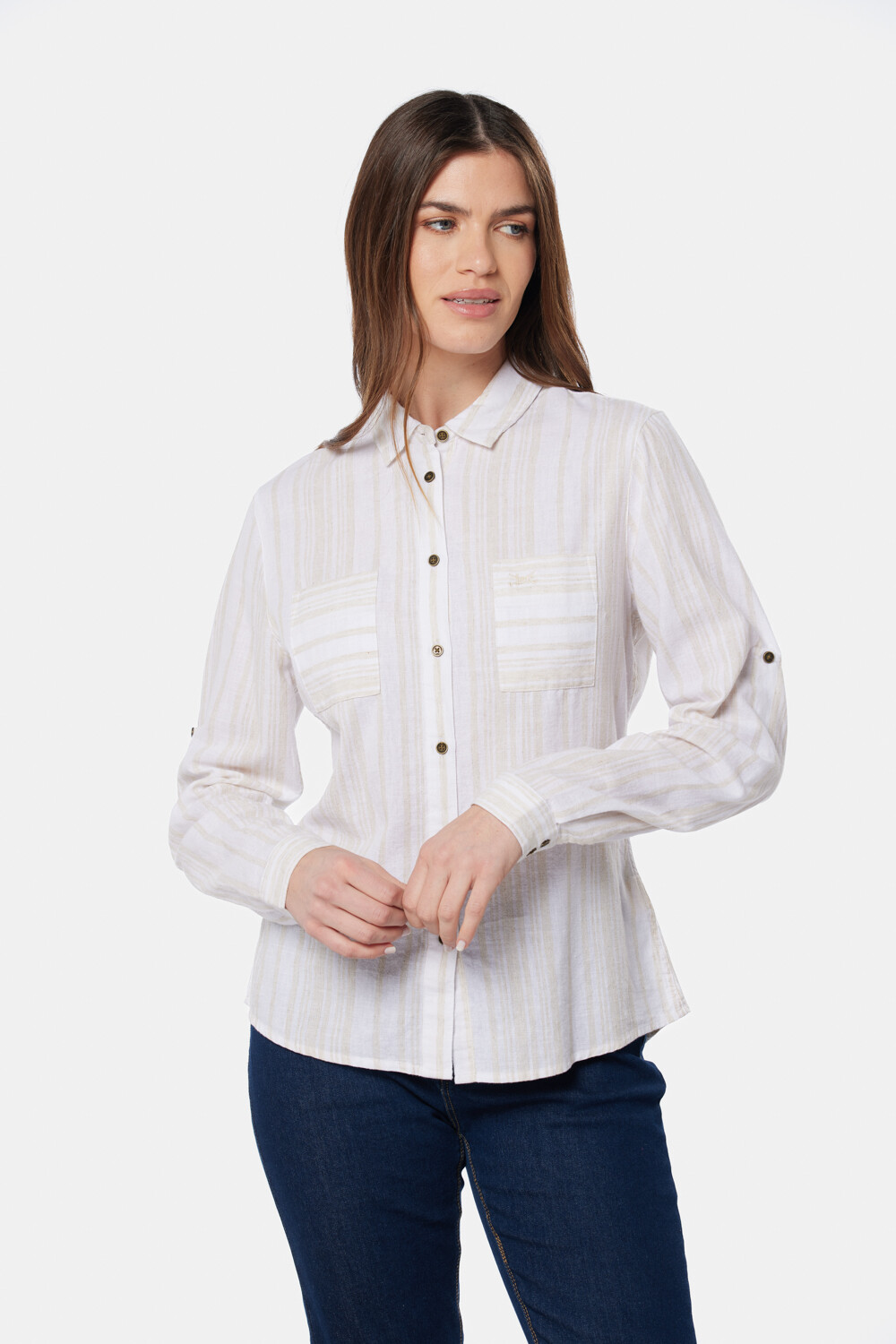 CAMISA DE LINO RAYADA Beige