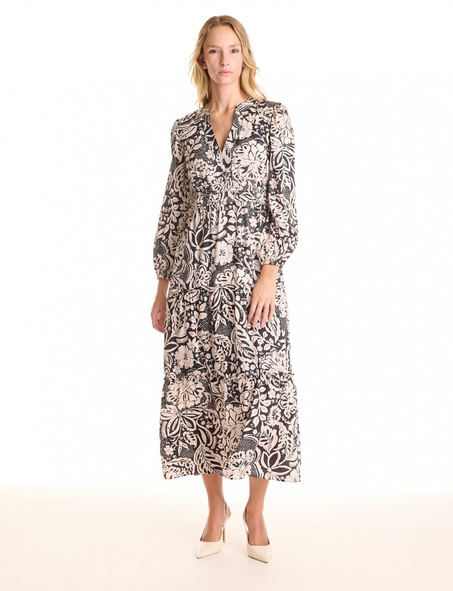 Vestido Maxi Printed - Negro/beige 