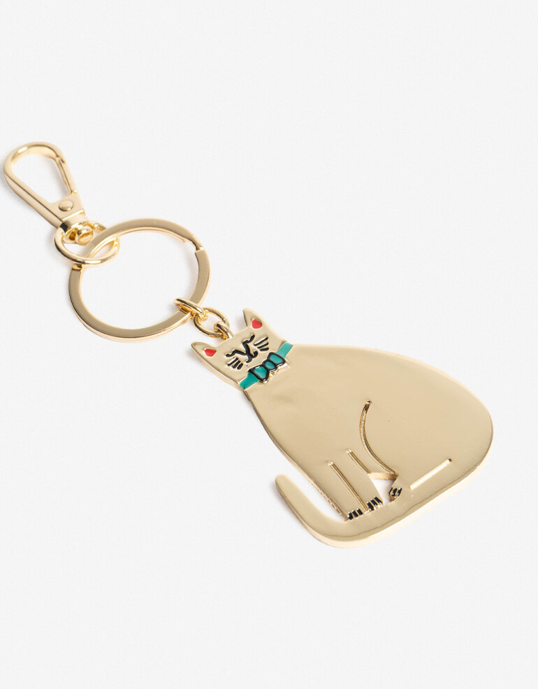 Llavero Metal Llavero Y Bag Charm Metálico Gato - Dorado