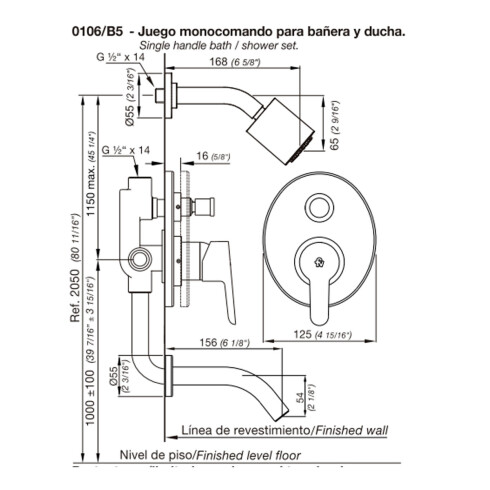 Griferia De Ducha Monocomando Linea Puelo Fv De Embutir Cromo C/Transferencia 000
