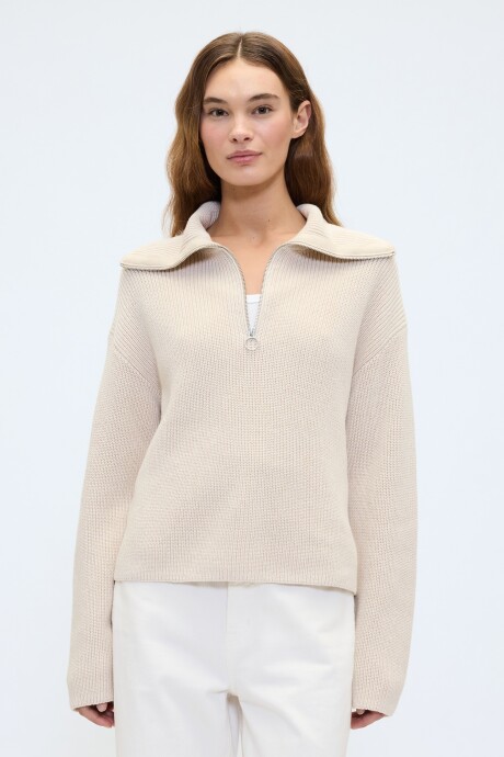 Buzo Medio Cierre Algodón Mujer Milk