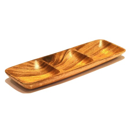 Copetinero Rectangular 3 Divisiones Madera 20x9x2.5Cm Picada Marrón