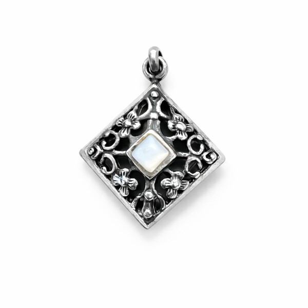 Dije Relicario Rombo- Plata 925 - Piedra Luna- CP6581 conpiedra