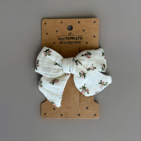 Moña Gasa De Algodón Floral Con Pinza