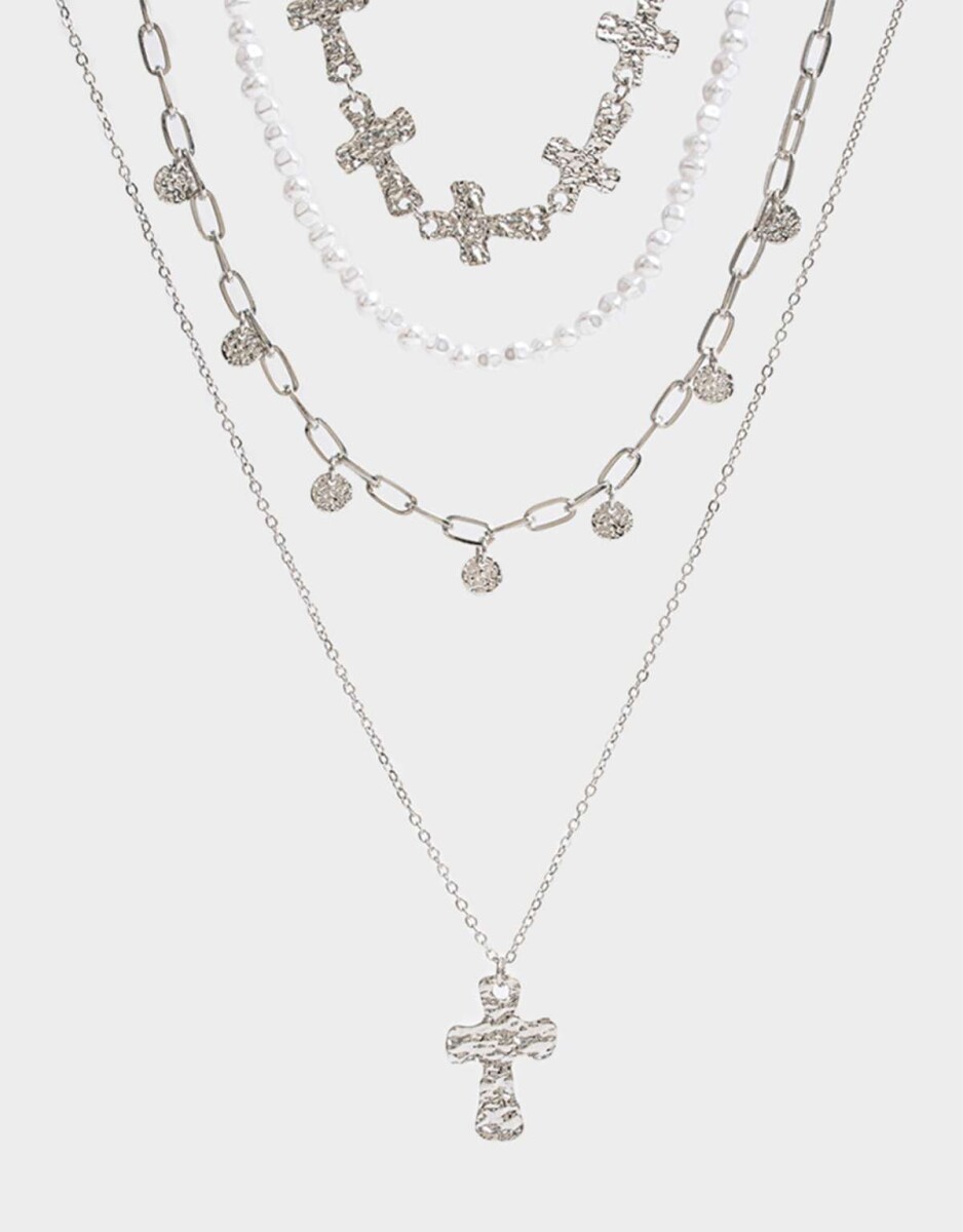 Collar Corto Con Cruz - Plateado 