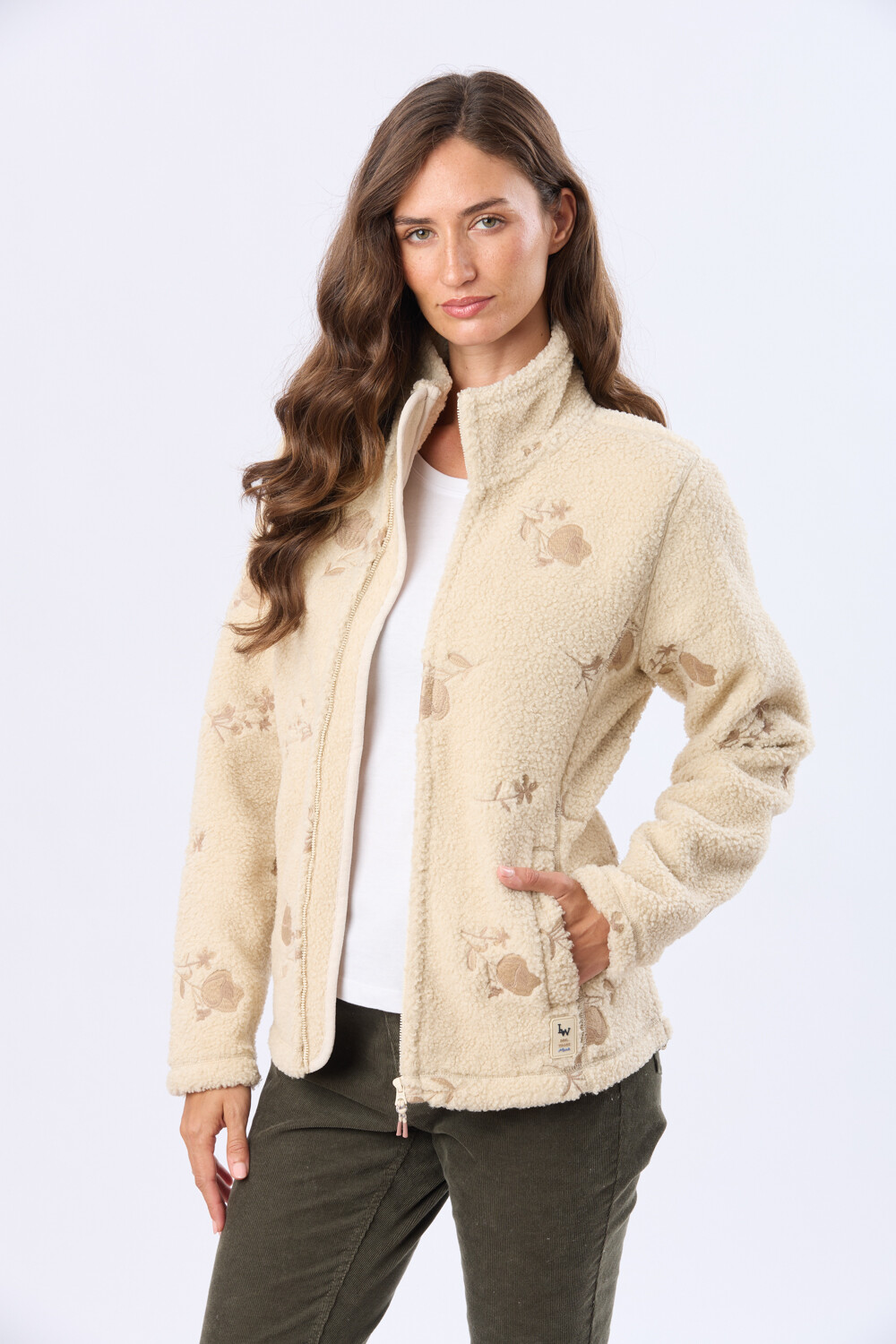 CAMPERA CORDERITO BORDADA Beige