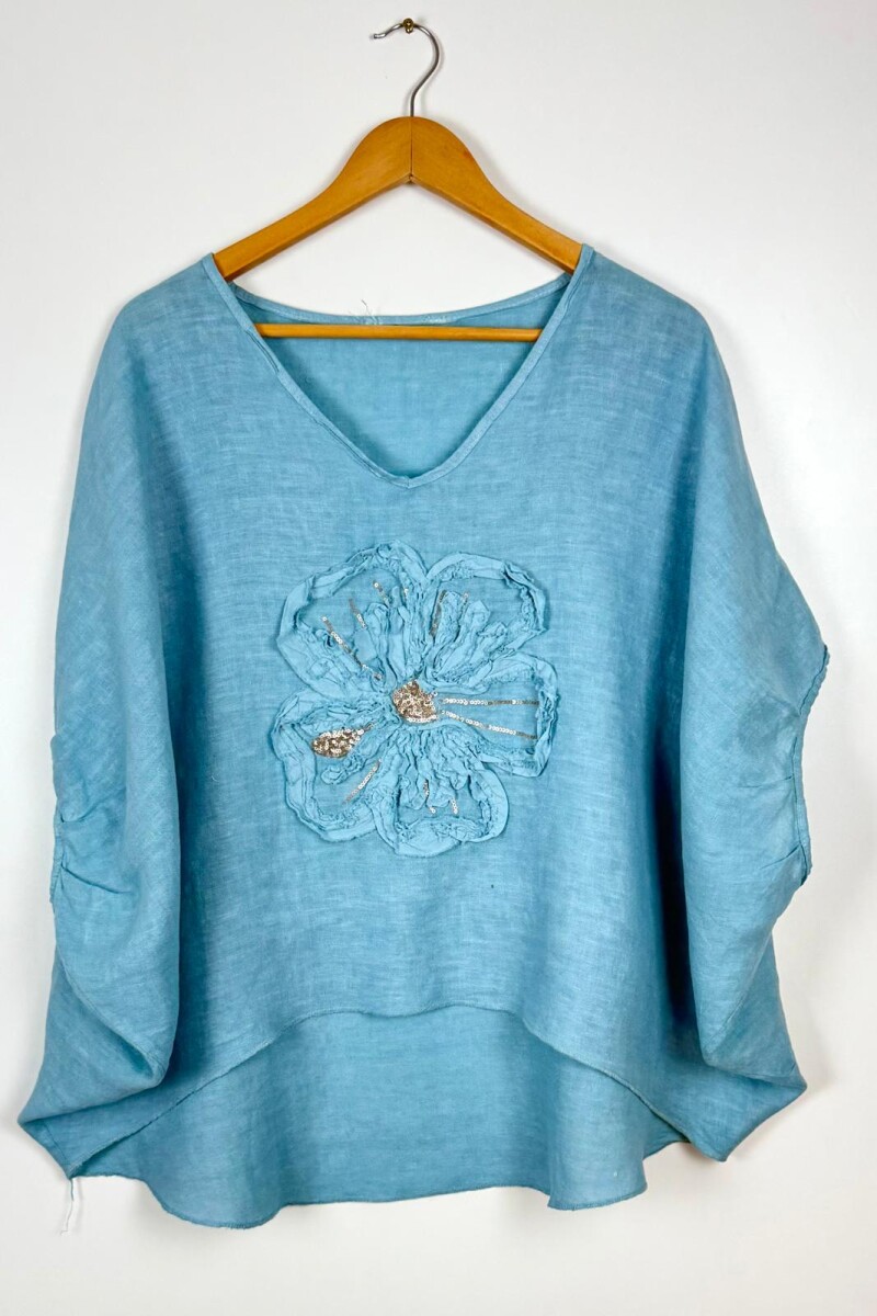 BLUSA LINO MIREL - CELESTE 