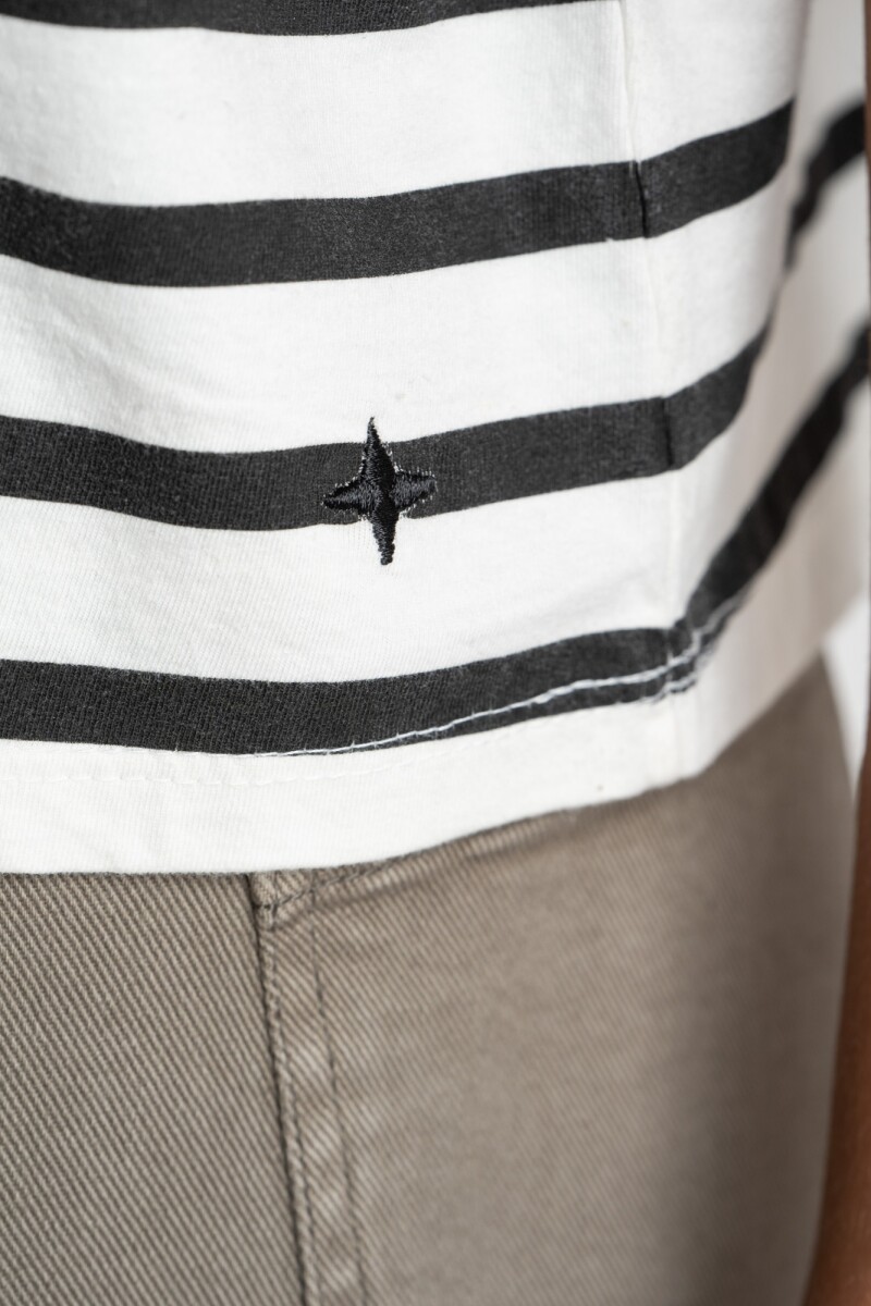 Remera Rayada Algodon Lavado Negro