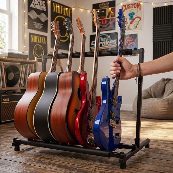 Soporte para 5 guitarras Bajos pie piso Stand Base Plegable IMBACK Color Negro Soporte para 5 guitarras Bajos pie piso Stand Base Plegable IMBACK Color Negro