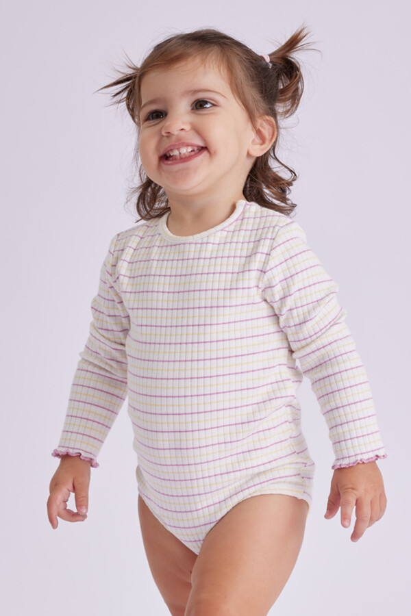 Body manga larga en rib rayas Peonia