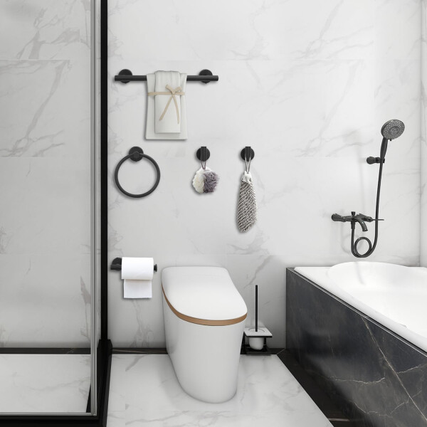 Set De Accesorios Para Baño Juego 5 Piezas Acero Inoxidable IMBACK Color Negro Set De Accesorios Para Baño Juego 5 Piezas Acero Inoxidable IMBACK Color Negro