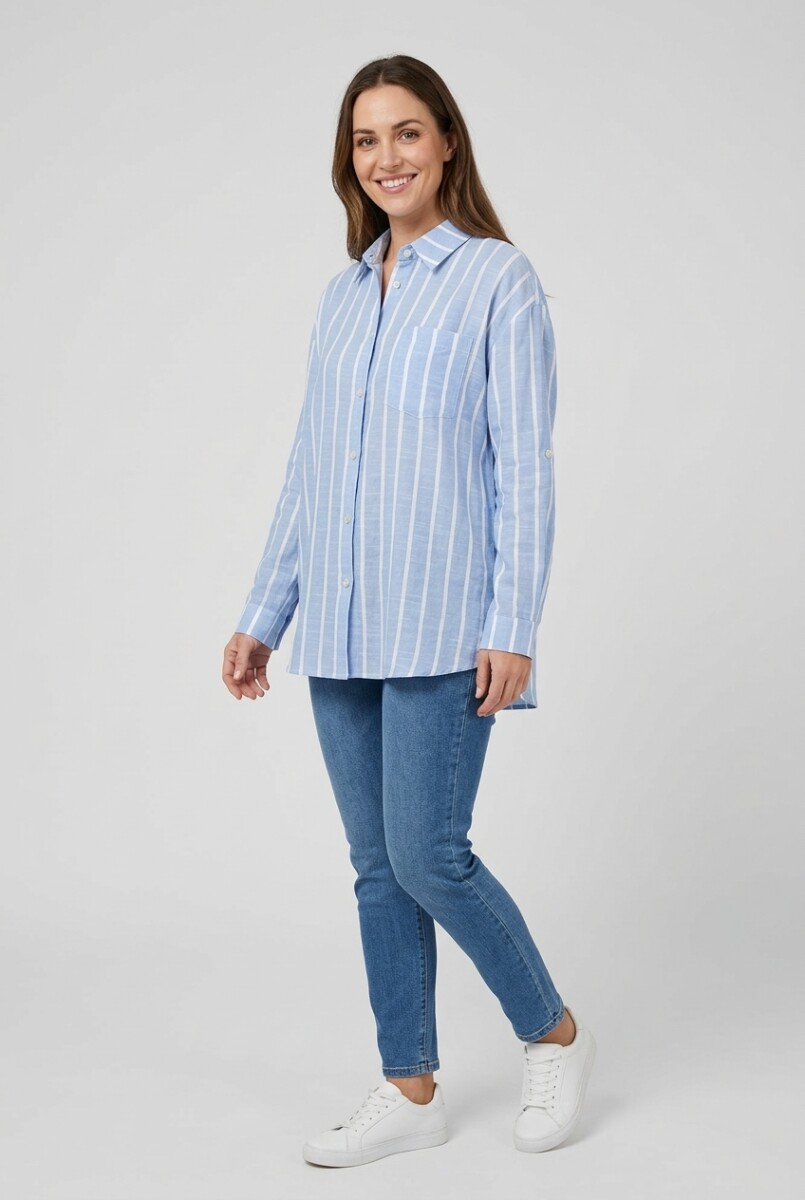 Camisa m/l rayada - Celeste 