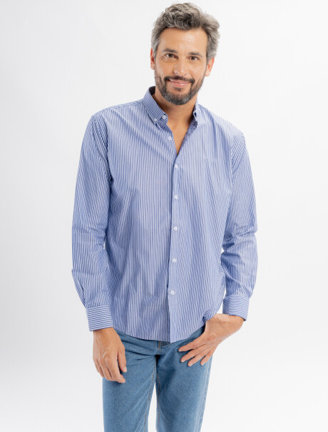 Camisa m/l algodon rayada azul/D4