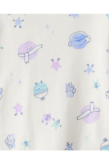 Pijama cuatro piezas de algodón, dos remeras manga larga y dos pantalones, diseño espacial Sin color