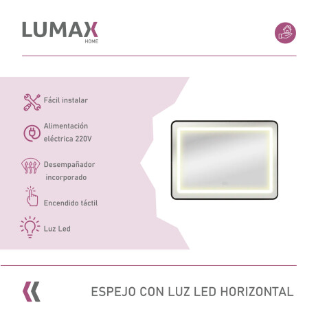 Espejo Luz Led Horizontal Lumax Desempañador 90x70 cm Espejo Luz Led Horizontal Lumax Desempañador 90x70 cm