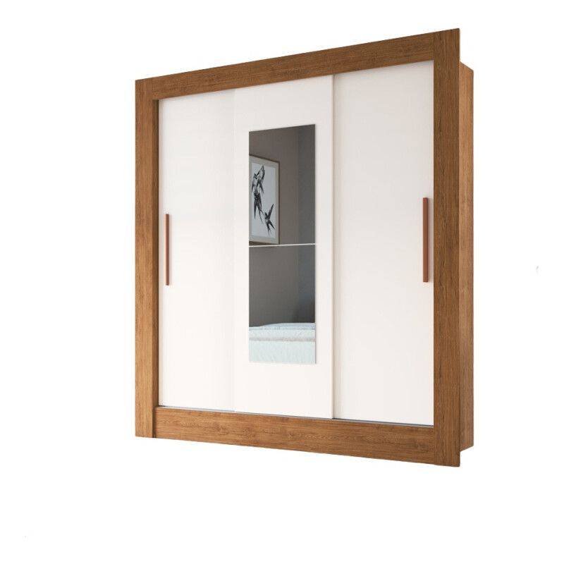 Placard Ropero 3 Puertas Corredizas Dormitorio Con Espejo Marrón