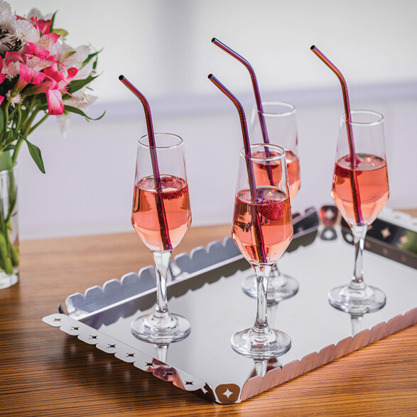 Juego 2 sorbitos inoxidables tornasolado + cepillo -TRAMONTINA TF0015