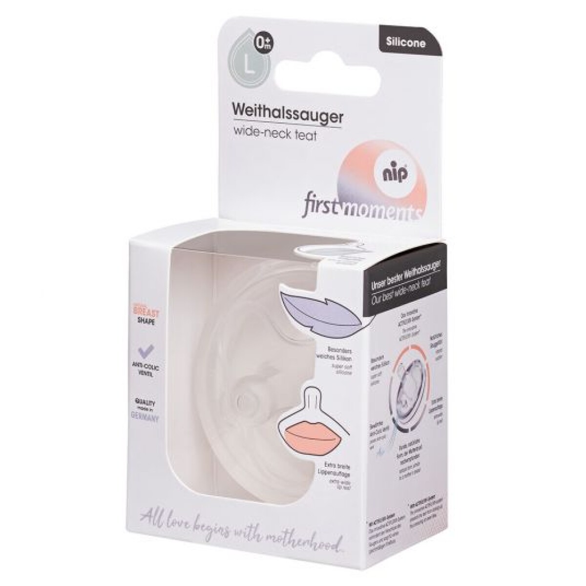 Tetina de Silicona con Cuello Ancho Nip First Moments - TRANSPARENTE 