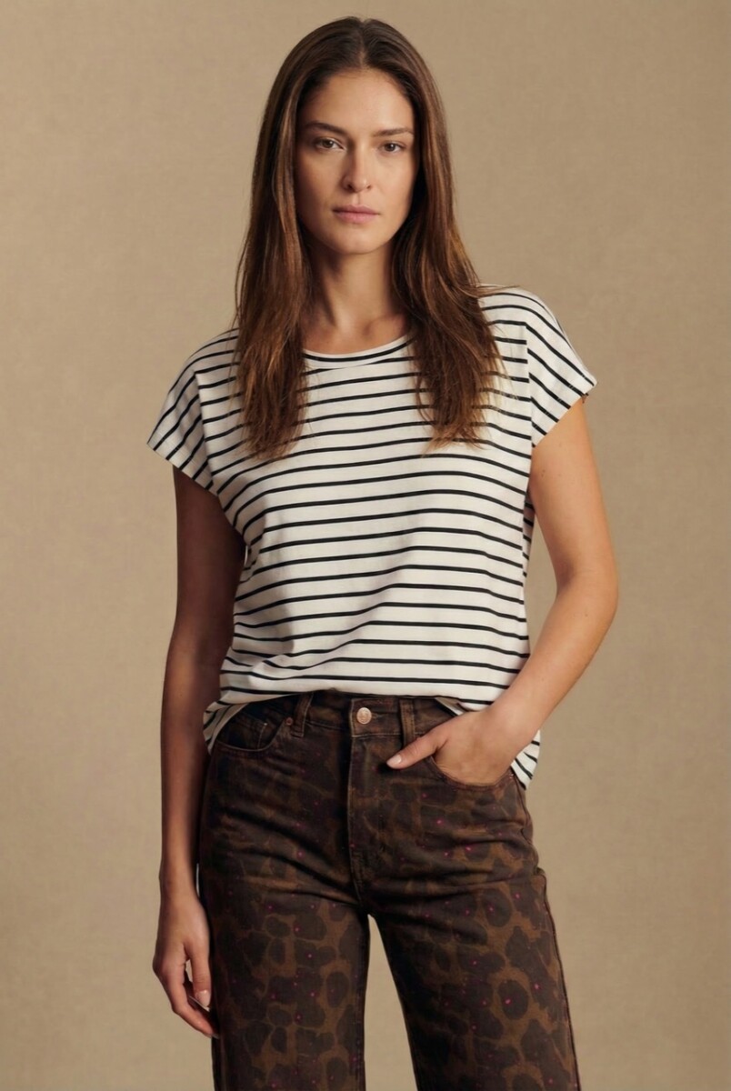 Remera Algodón A Rayas - Nacar 