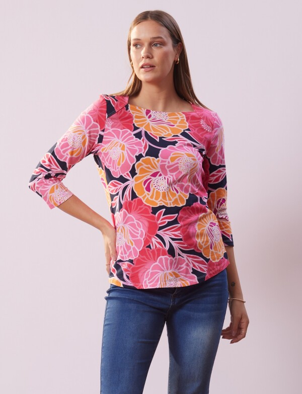 Remera Algodón Print ROSA/MULTI