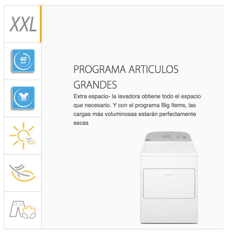 Secarropas a Gas Natural o Glp ( garrafa) 15 Kg Whirlpool 3DWGD4815FW