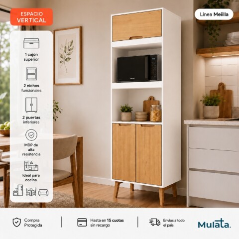 Mueble Alacena Multiusos de Cocina Bajo Mesada con Módulos para Microondas en MDP - Madera - Línea Melilla - Blanco Mueble Alacena Multiusos de Cocina Bajo Mesada con Módulos para Microondas en MDP - Madera - Línea Melilla - Blanco