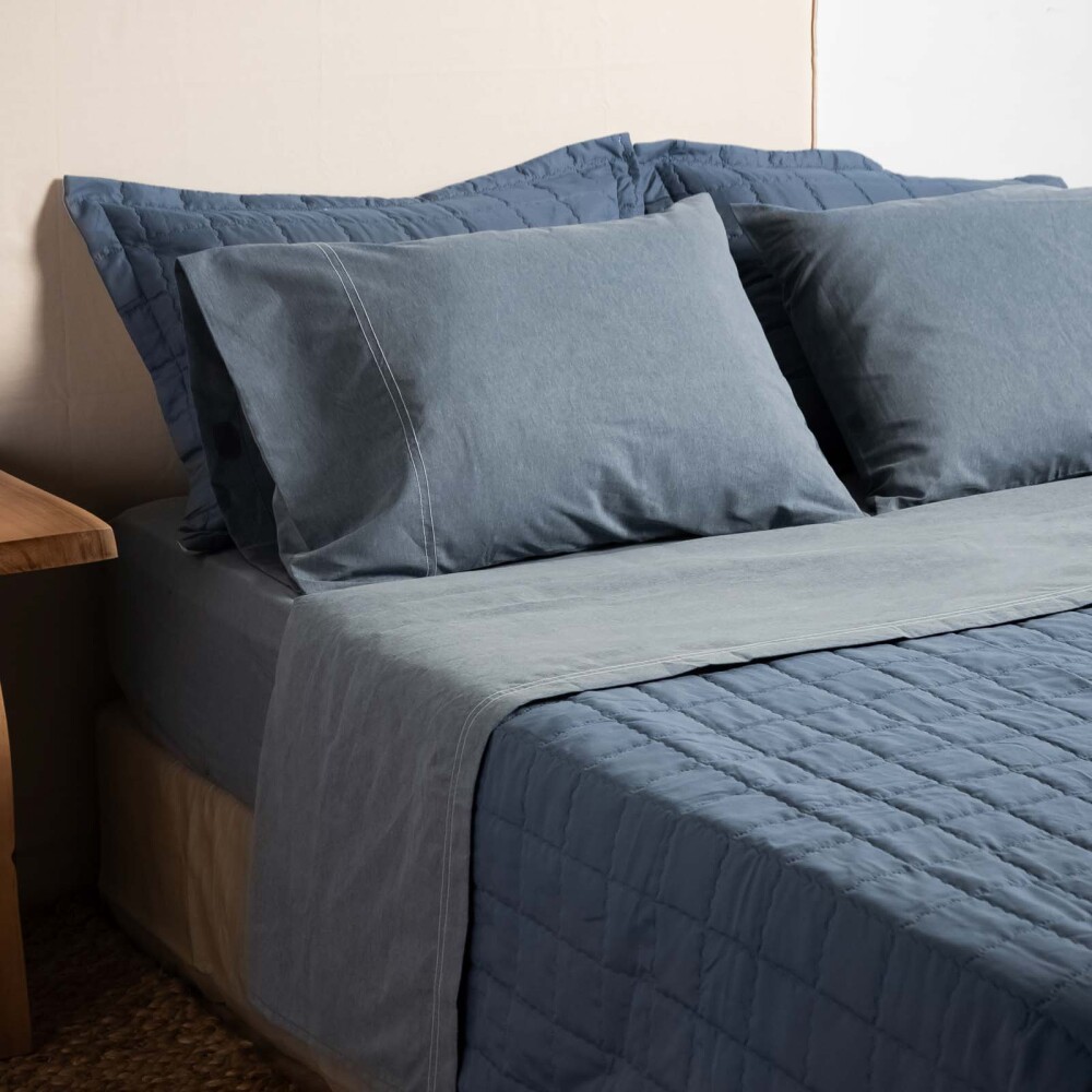 JUEGO SÁBANAS 2 PLAZAS ALGODON-Y-POLIESTER CHAMBRAY