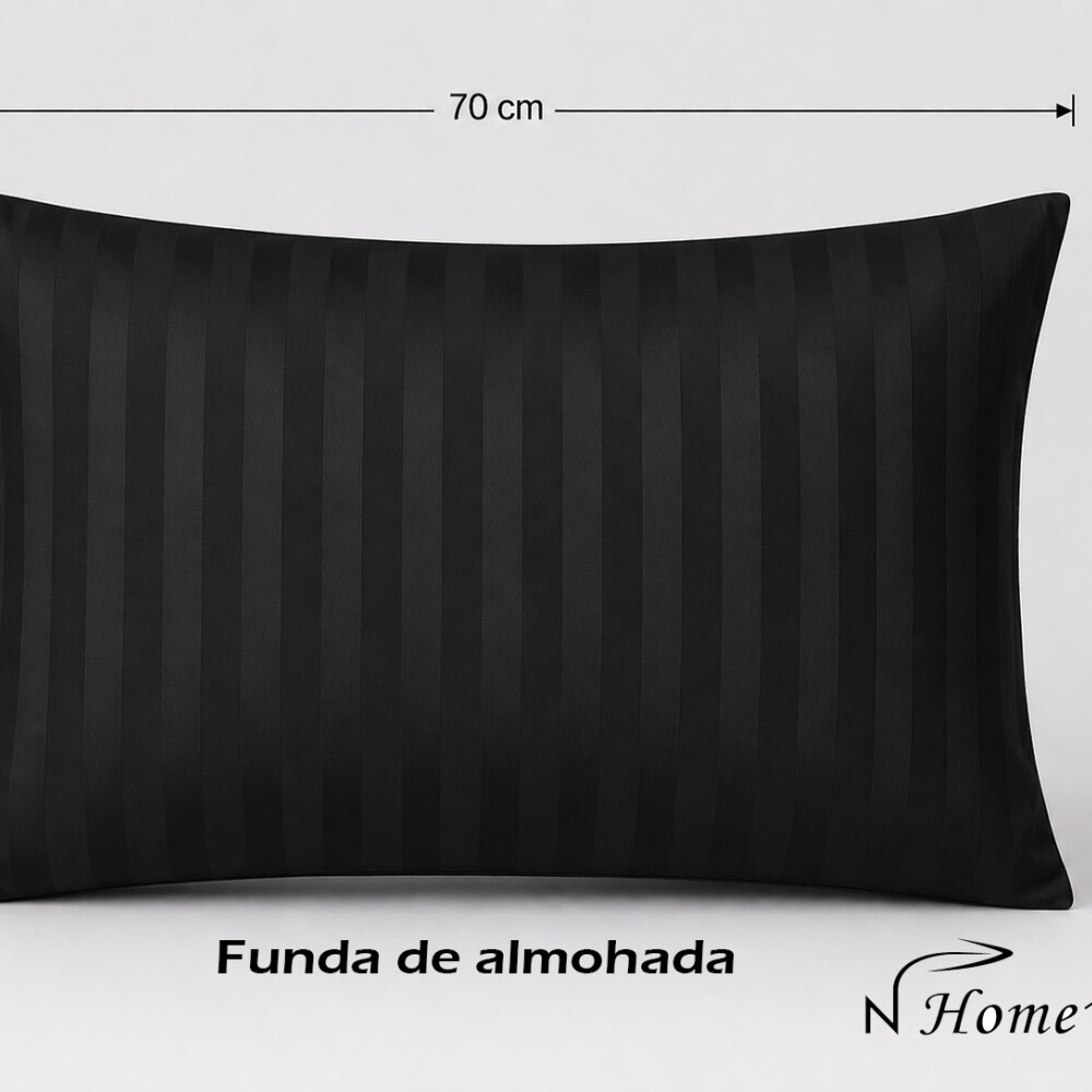 Juego de sábanas KING de tela a rayas Premium 400 hilos Negro
