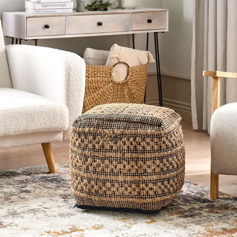 Puff almohadón de piso tejido de yute 40cm Puff almohadón de piso tejido de yute 40cm