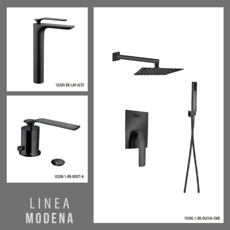 JUEGO COMPLETO DE GRIFERIA INCLUYE DUCHA EMBUTIDA ,LAVATORIO ALTO Y BIDET LINEA MODENA AQUALIA NEGRO