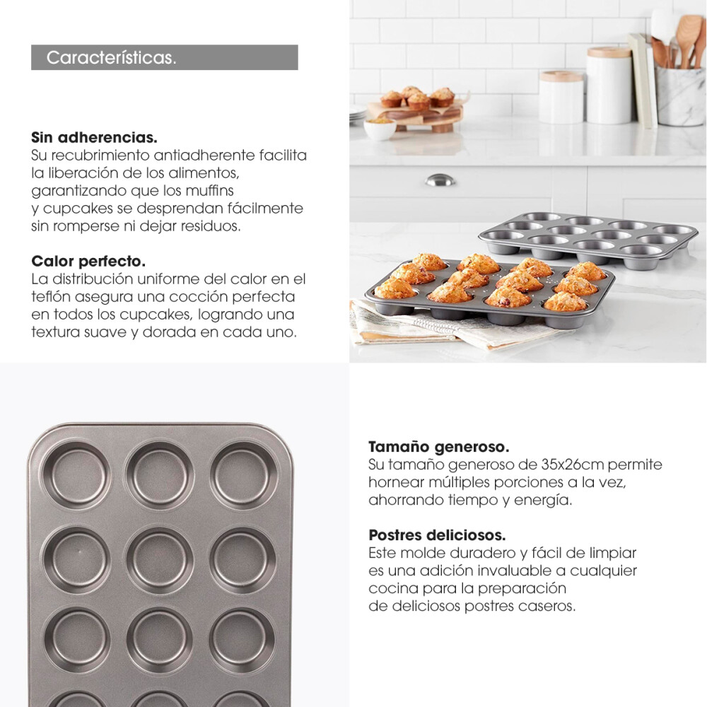 Molde De Teflon Muffins X12 Cupcakes Antiadherente 35 x 26 cm Molde De Teflon Muffins X12 Cupcakes Antiadherente 35 x 26 cm