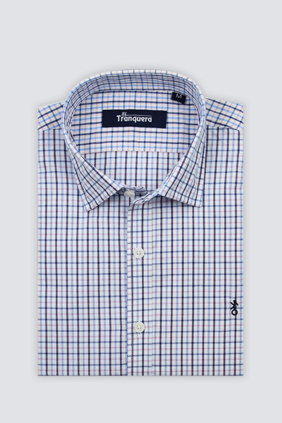 Camisa de Hombre Premium Cuello s/Botones Cuadros Azul y Rosa