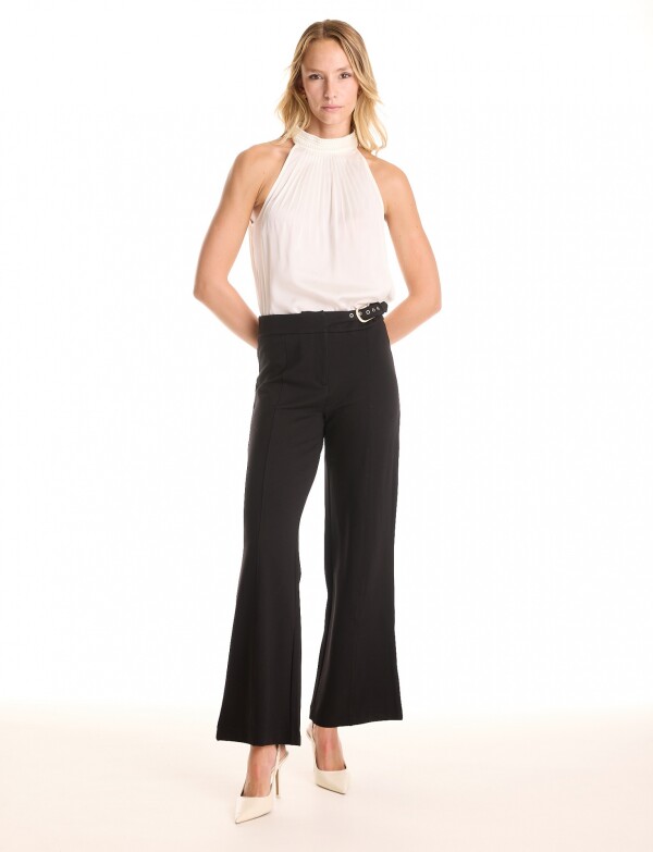 Pantalon Wide Leg Con Pretina Prolongada NEGRO