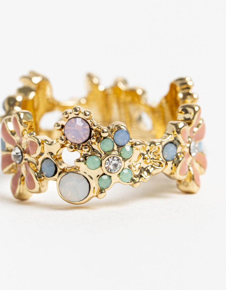 Anillos Chicos Esmalte Anillo Esmaltado Floral - Dorado