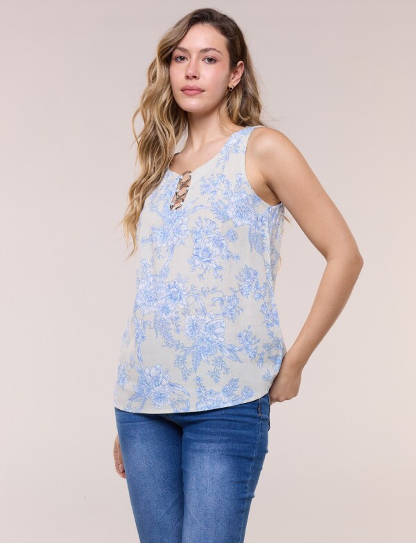 Blusa Lino Con Aros Plateados BEIGE/MULTI