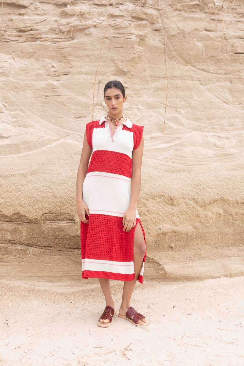 Vestido Stripe - Crudo y Rojo 