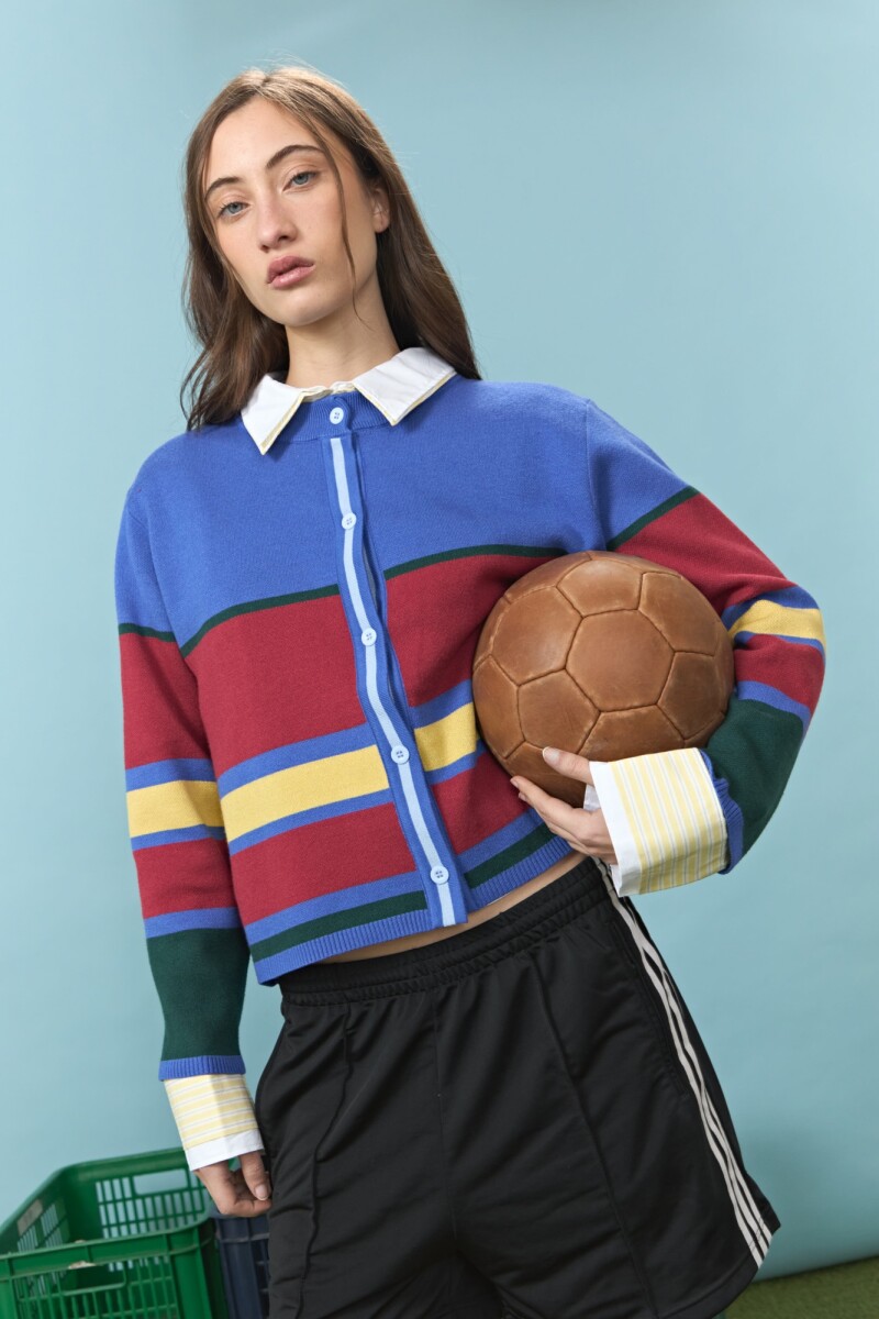 PREVENTA Cardigan rayas multicolor con jacquard en espalda azul