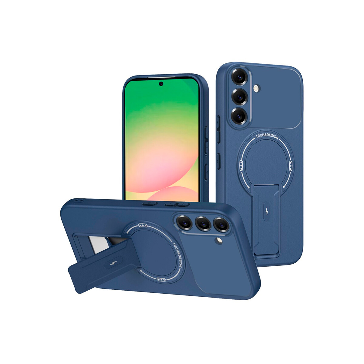Protector para Samsung Galaxy A37 con soporte color azul 