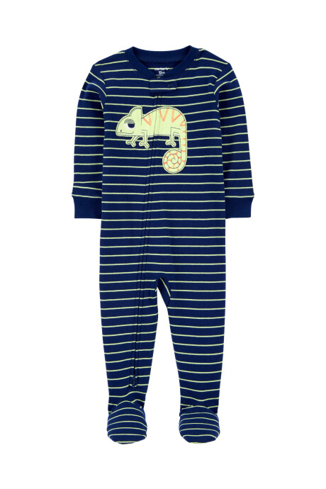 Pijama una pieza de algodón, con pie, estampa iguana Sin color