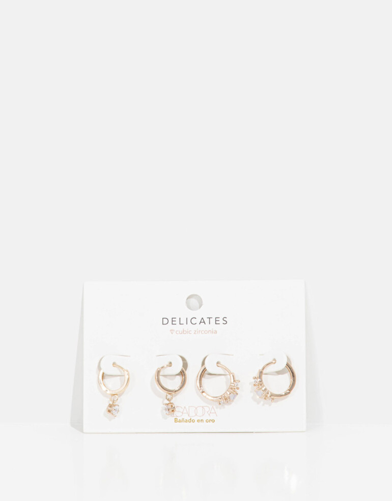 Aros Argollas Set Strass Set De Argollas Con Cubic - Dorado