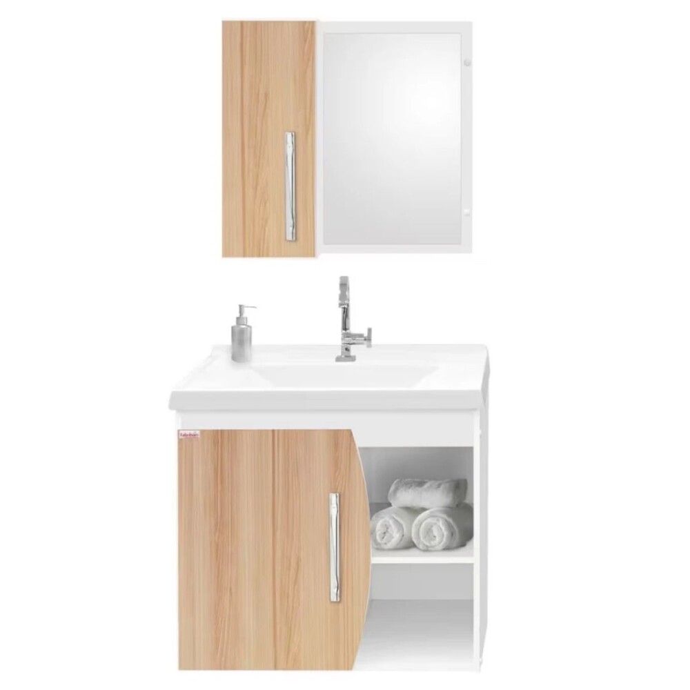 Mueble de baño suspendido Acordes Roble bacha de resina espejo con botiquín Mueble De Baño Suspendido Acordes Roble Bacha De Resina Espejo Con Botiquín